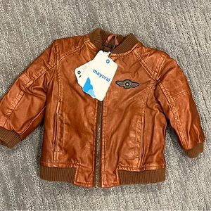NEW MAYORAL TAN FAUX LEATHER BOYS BOMBER JACKET - 6 MONTHS